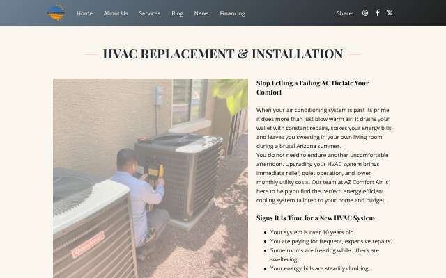 AZ Comfort Air's page as the assistant saw it