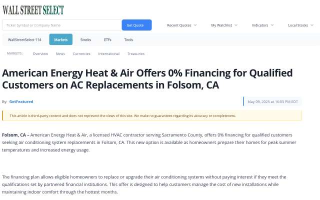 American Energy Heat & Air's page as the assistant saw it