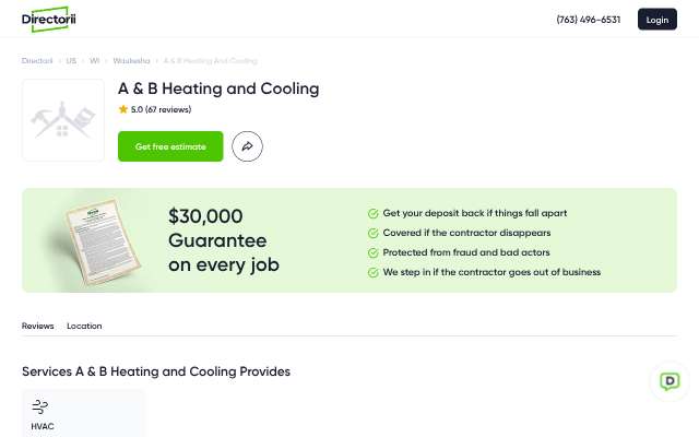 A & B Heating and Cooling's page as the assistant saw it