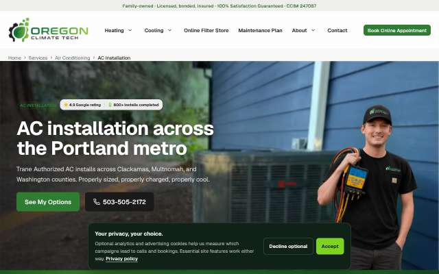 Oregon Climate Tech's page as the assistant saw it