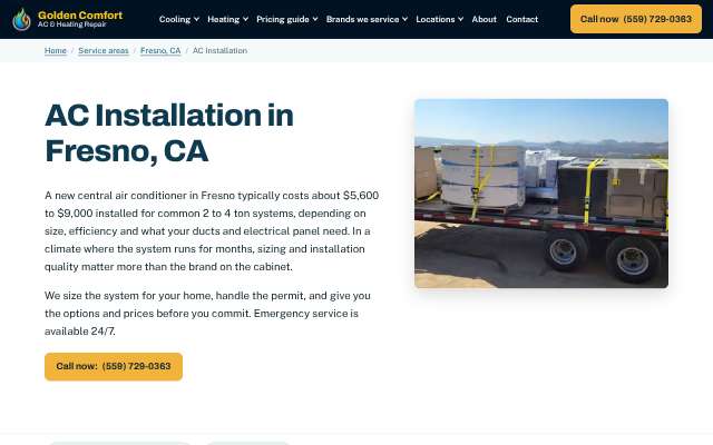 Golden Comfort AC & Heating Repair's page as the assistant saw it