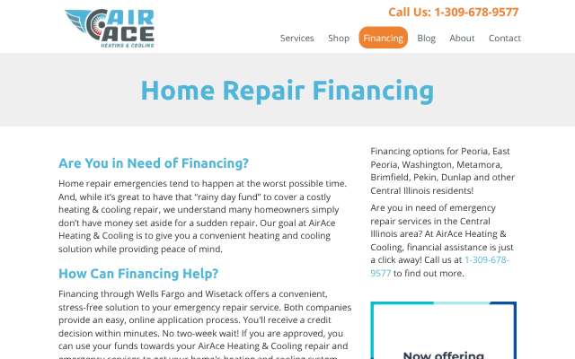 AirAce Heating & Cooling's page as the assistant saw it