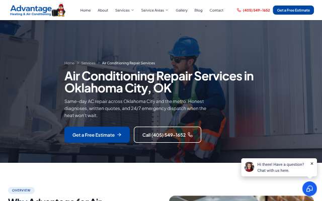 Advantage Heating & Air Conditioning's page as the assistant saw it
