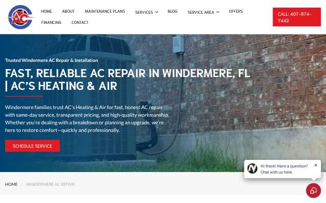 AC's Heating & Air's page as the assistant saw it