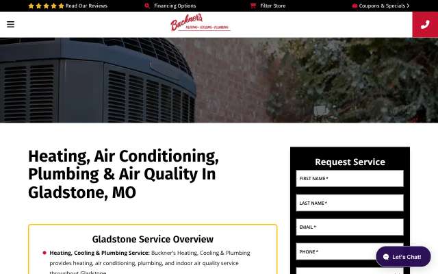 Buckner's Heating, Cooling & Plumbing's page as the assistant saw it