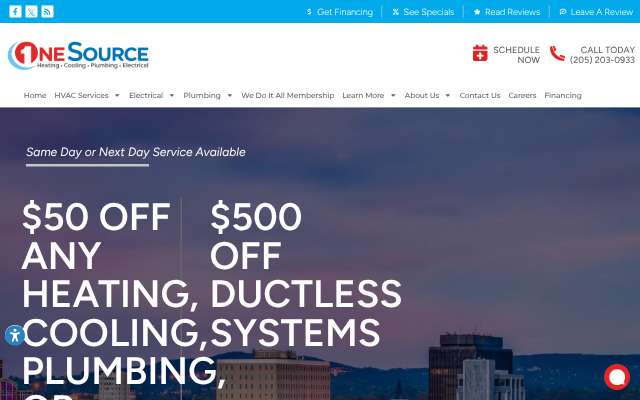 One Source Heating, Cooling, Plumbing & Electrical's page as the assistant saw it
