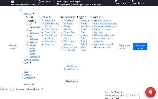 Instant Car Fix's page as the assistant saw it