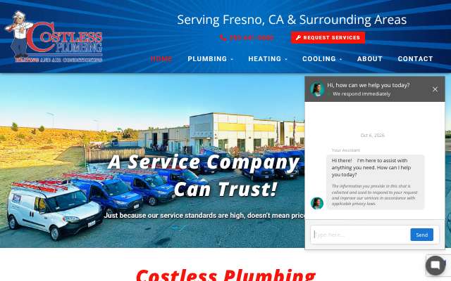 Costless Plumbing Heating & Air Conditioning's page as the assistant saw it