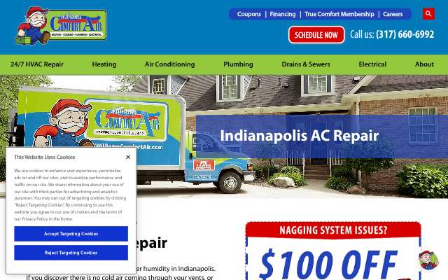 Williams Comfort Air's page as the assistant saw it