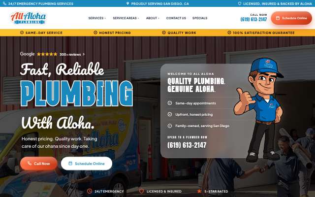 All Aloha Plumbing's page as the assistant saw it