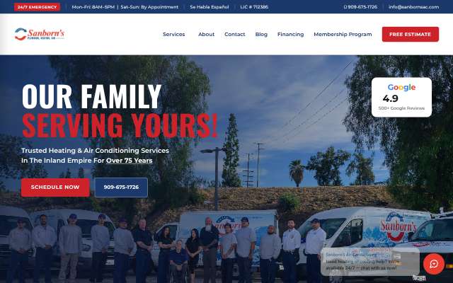 Sanborn's Air Conditioning & Heating's page as the assistant saw it