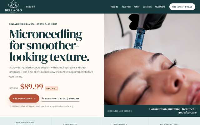 Bellagio Medical Spa (Arcadia)'s page as the assistant saw it
