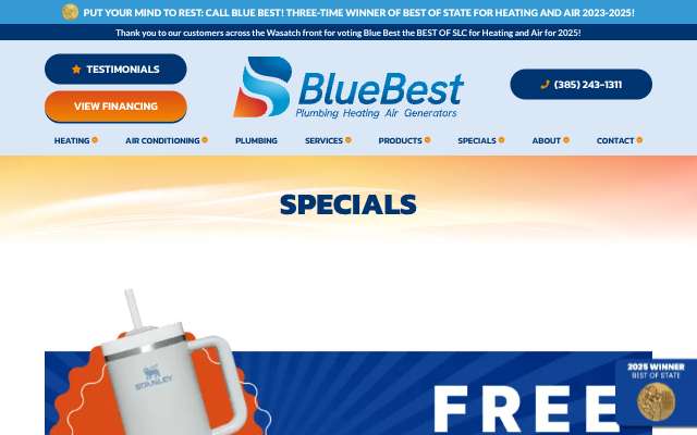 Blue Best Plumbing, Heating, Air & Generators's page as the assistant saw it