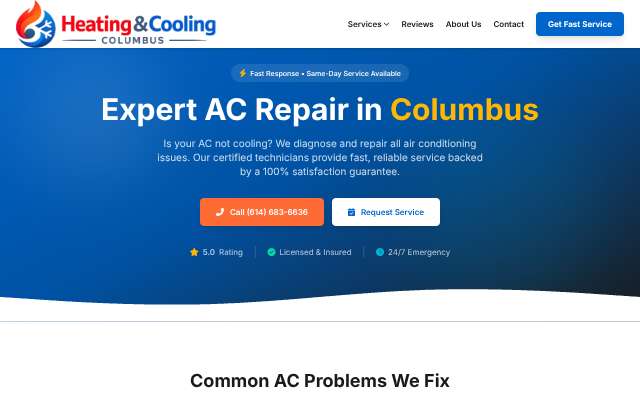 Heating and Cooling Columbus (heatingandcoolingcolumbus.org)'s page as the assistant saw it