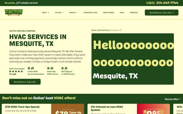 Cactus Cooling and Heating's page as the assistant saw it