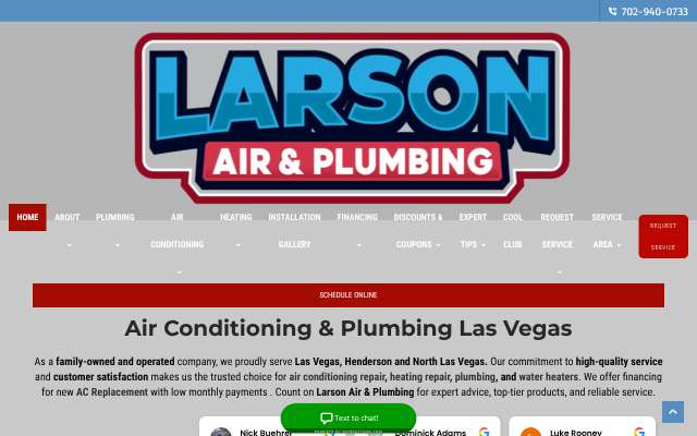 Larson Air & Plumbing's page as the assistant saw it