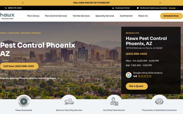 Hawx Pest Control's page as the assistant saw it