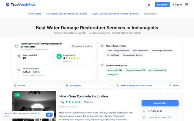 Hays + Sons Complete Restoration's page as the assistant saw it