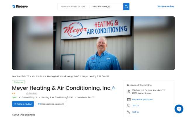 Meyer Heating & Air Conditioning, Inc.'s page as the assistant saw it