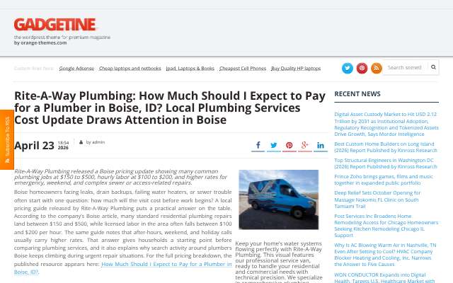 Rite-A-Way Plumbing's page as the assistant saw it