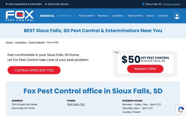 Fox Pest Control's page as the assistant saw it