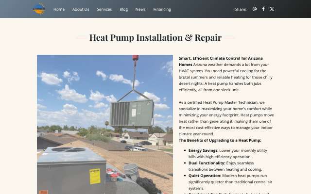 AZ Comfort Air's page as the assistant saw it