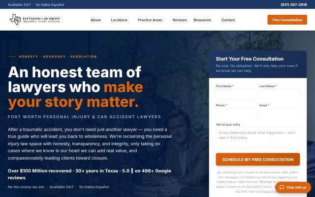 Patterson Law Group's page as the assistant saw it