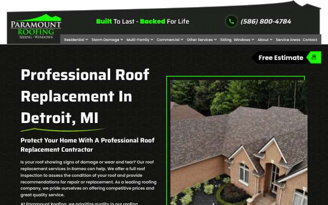 Paramount Roofing's page as the assistant saw it