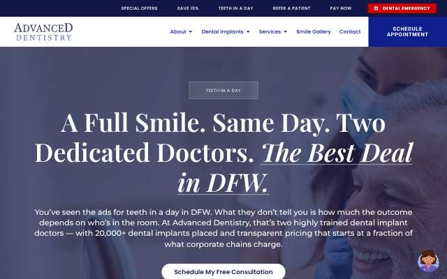 Advanced Dentistry's page as the assistant saw it