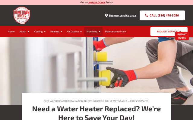 Hometown Heroes Heating and Cooling's page as the assistant saw it
