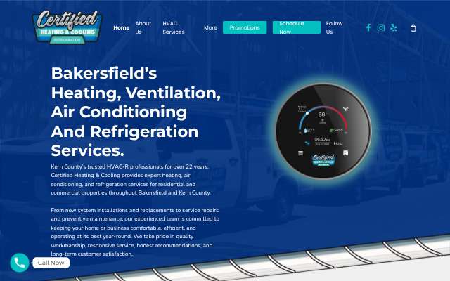 Certified Heating and Cooling's page as the assistant saw it