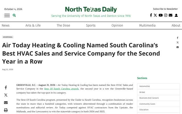 Air Today Heating & Cooling's page as the assistant saw it