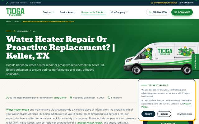 Tioga Plumbing's page as the assistant saw it
