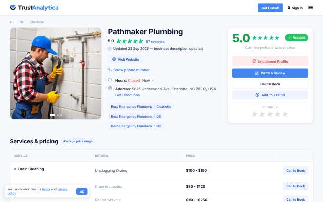 Pathmaker Plumbing's page as the assistant saw it