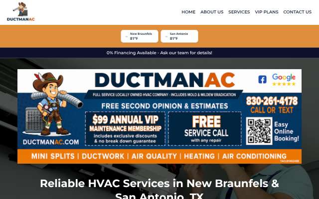 Ductman Air Conditioning & Heating's page as the assistant saw it