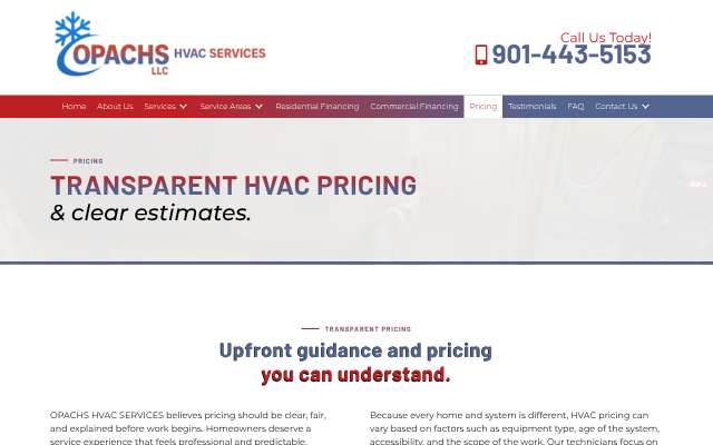 OPACHS HVAC's page as the assistant saw it