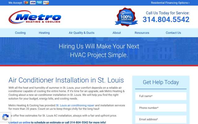 Metro Heating & Cooling's page as the assistant saw it