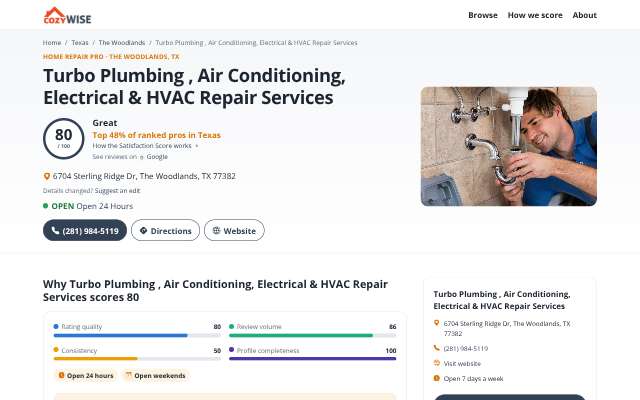 Turbo Plumbing, Air Conditioning, Electrical & HVAC's page as the assistant saw it