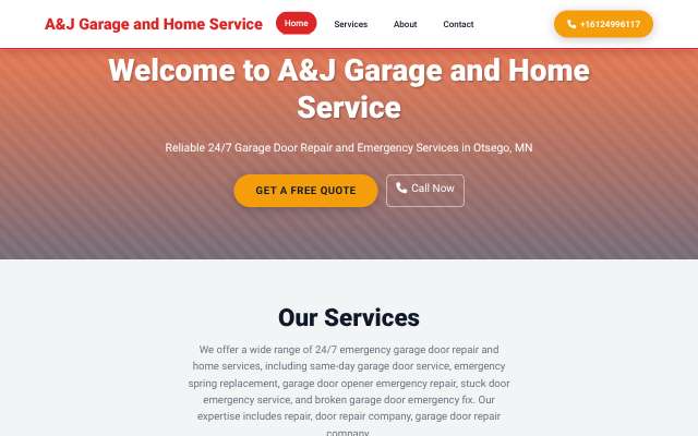 A&J Garage and Home Service's page as the assistant saw it