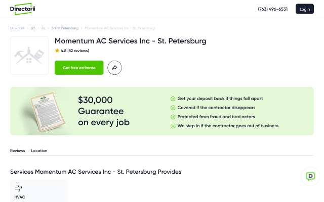 Momentum AC Services's page as the assistant saw it