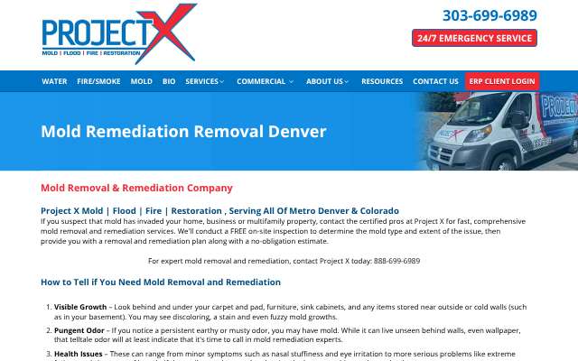 Project X Restoration (Denver)'s page as the assistant saw it