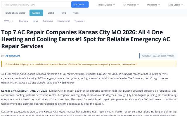 All 4 One Heating and Cooling's page as the assistant saw it