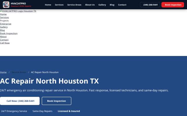 HVAC247PRO's page as the assistant saw it