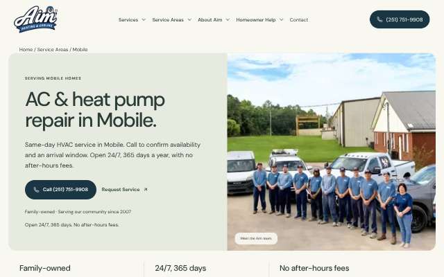 Aim Heating & Cooling's page as the assistant saw it