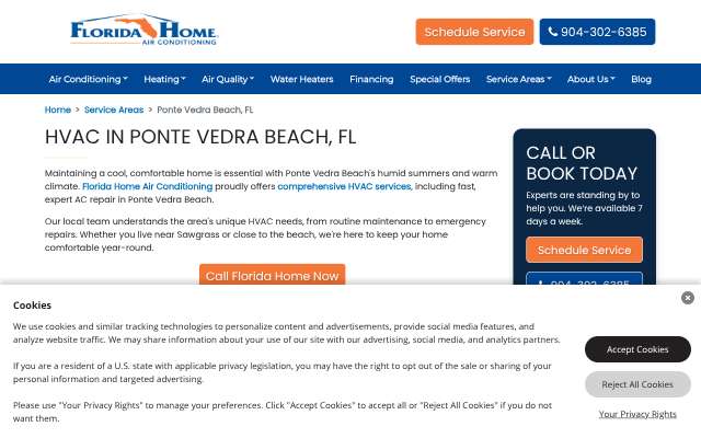 Florida Home Air Conditioning's page as the assistant saw it