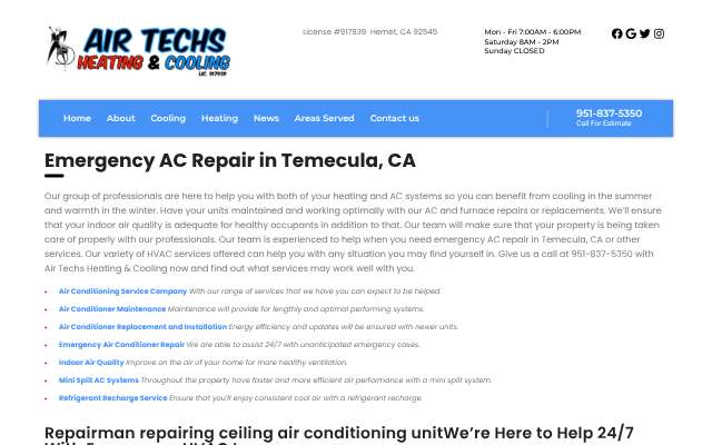 Air Techs Heating & Cooling's page as the assistant saw it