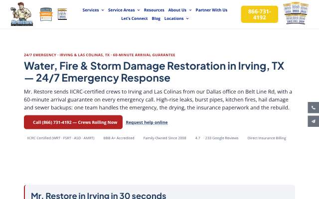 Mr. Restore (Irving)'s page as the assistant saw it