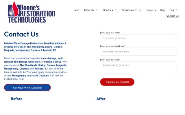 Boone's Restoration Technologies's page as the assistant saw it