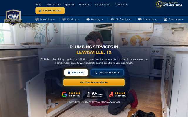 CW Service Pros Plumbing, Heating & Air Conditioning's page as the assistant saw it