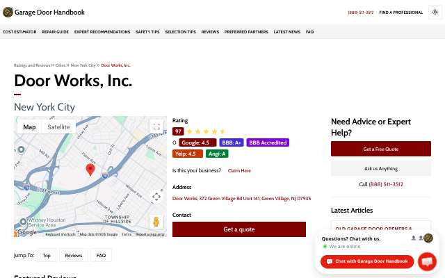 Door Works, Inc.'s page as the assistant saw it